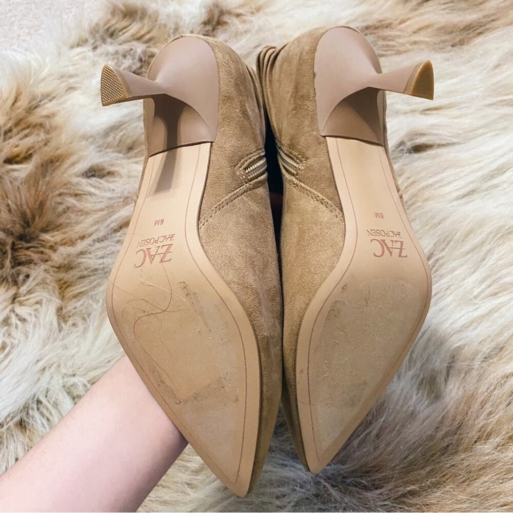 ZAC Zac Posen Tan Suede Nathan Camel Suede Ruched Pointed Toe Ankle Boot Size 6 - Picture 5 of 7